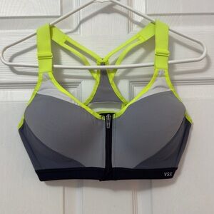 VSX Gray and Neon Yellow Zip Front Sports Bra